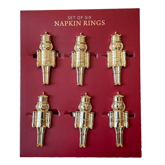 Christmas Gold NUTCRACKER Napkin Rings Set of 6 Envogue Holiday Collection NWT - Picture 1 of 8